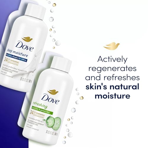 Dove Body Wash Travel Essentials Variety 2-Pack – Refreshing Cucumber & Green Tea + Deep Moisture Nourishing Body Washes, 3 Oz Ea